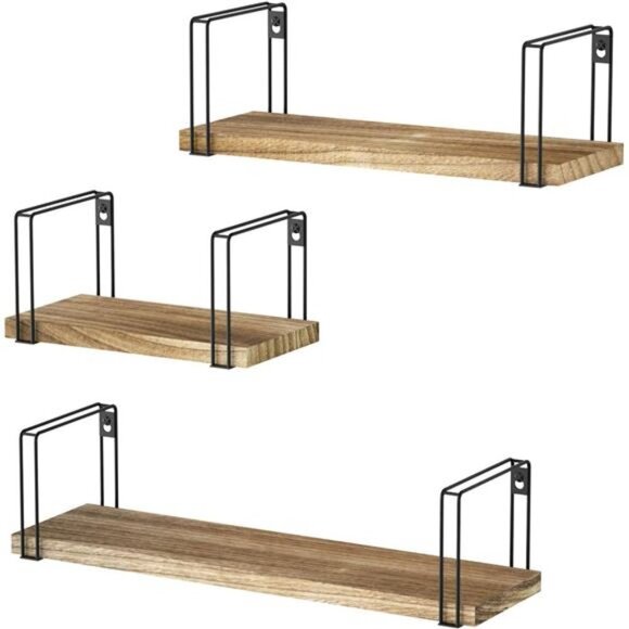 Floating Shelves Wall Mount, Rustic Wall Shelves Set of 3, Hanging Shelves - Picture 1 of 6